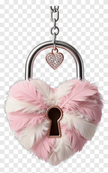 Heart-Shaped Lock With Feathers And Keyhole PNG