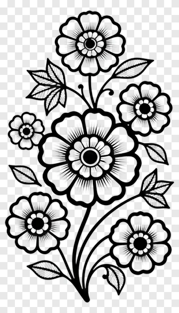 Black And White Floral Design PNG