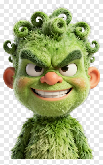 Cartoon Character With Green Hair And Mischievous Smile PNG