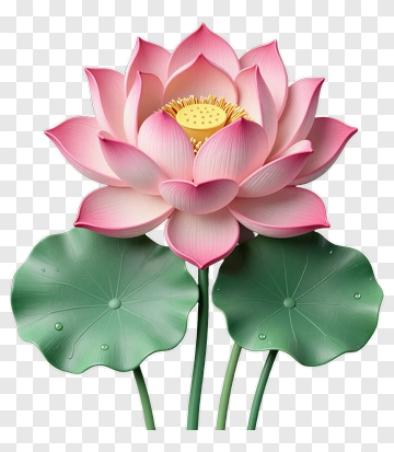Pink Lotus Flower With Green Leaves PNG