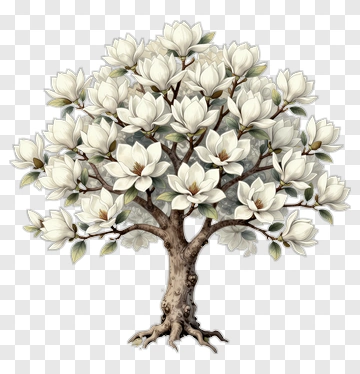 Magnolia Tree With White Flowers PNG