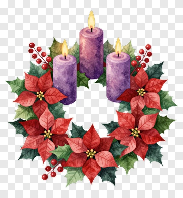 Christmas Wreath With Candles And Poinsettias PNG