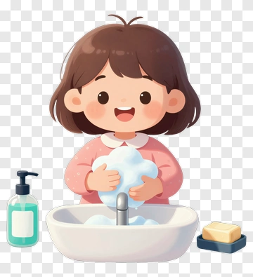 Cartoon Girl Washing Hands At Sink PNG