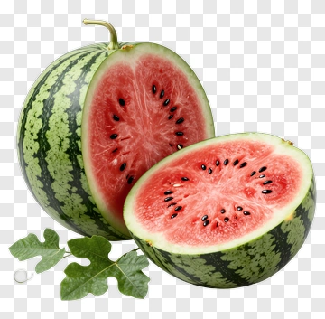 Watermelon With Slices And Leaves PNG