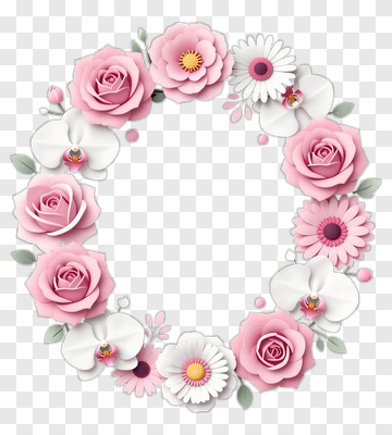 Floral Wreath With Pink Roses And White Flowers PNG