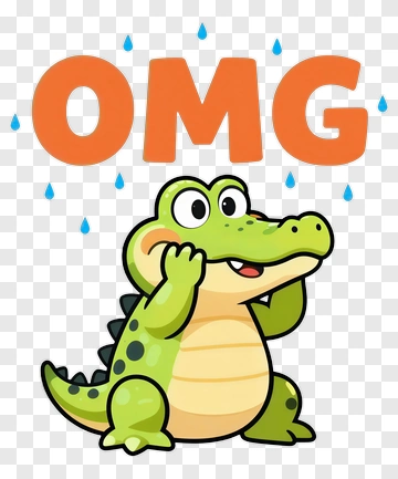 Cartoon Alligator With Omg Text PNG