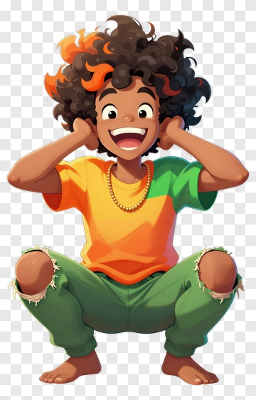 Happy Boy Squatting With Hands On Ears PNG