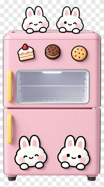 Cute Pink Refrigerator With Bunny Stickers PNG