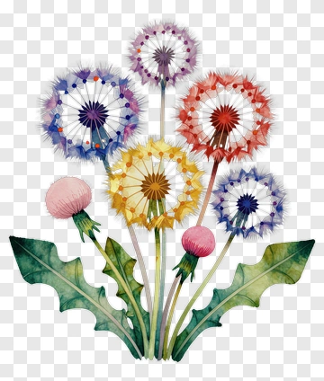 Colorful Dandelion Flower Bouquet PNG