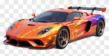 Sports Car With Flame Design PNG