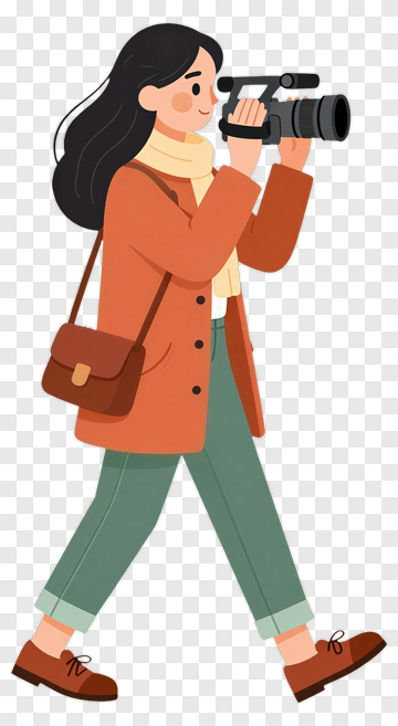 Woman Walking With A Camera PNG