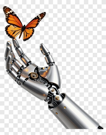 Robot Hand Reaching For A Butterfly PNG
