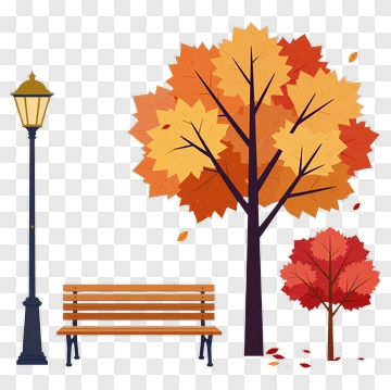 Autumn Park Scene With Trees And Bench PNG