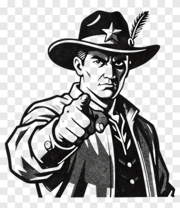 Vintage Cowboy Pointing Forward PNG