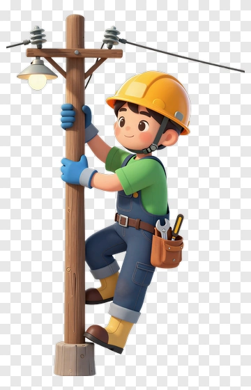 Cartoon Electrician Climbing A Utility Pole PNG