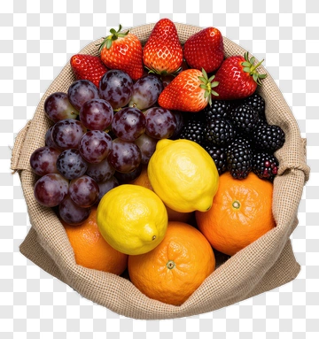 Fruit Basket With Strawberries, Grapes, And Oranges PNG