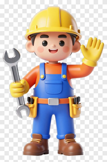 Cartoon Construction Worker Waving With A Wrench PNG