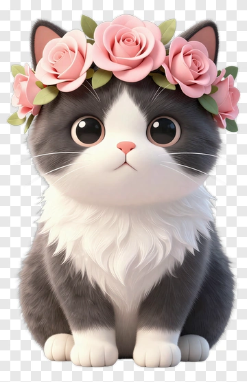 Cartoon Cat With Flower Crown PNG