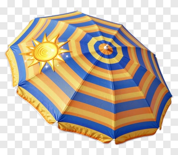 Colorful Beach Umbrella With Sun Design PNG