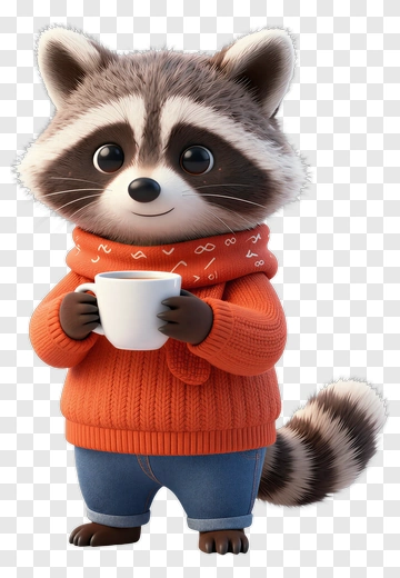 3D Cartoon Raccoon Holding A Cup PNG