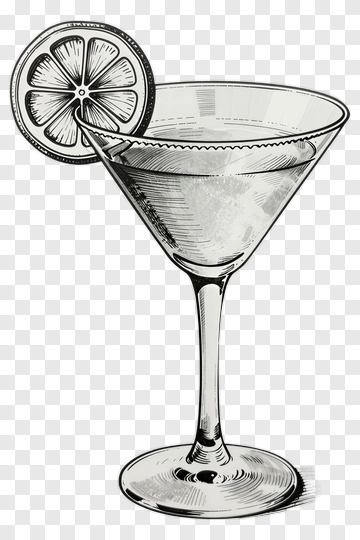 Vintage Cocktail Glass With Lemon Slice PNG