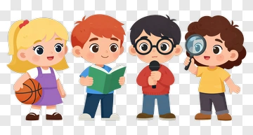 Cartoon Children Engaged In Various Activities PNG