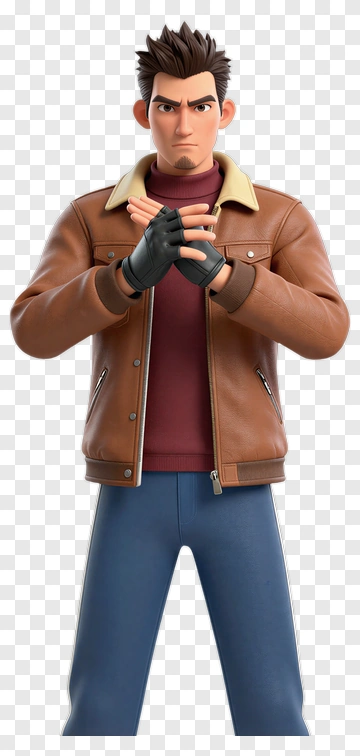 3D Male Character In Brown Jacket PNG