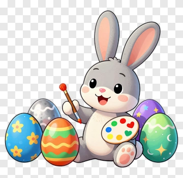 Cartoon Bunny Painting Easter Eggs PNG