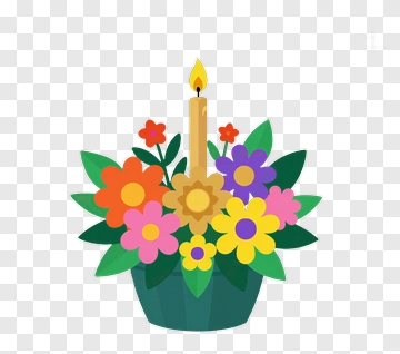Colorful Flower Bouquet With Candle PNG