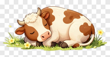 Cartoon Sleeping Cow In A Meadow PNG