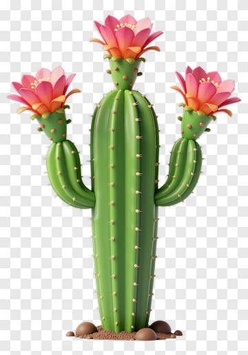 Colorful Cactus With Pink Flowers PNG