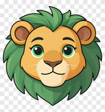 Cartoon Lion Head With Green Mane PNG