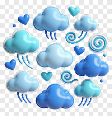 Colorful Cartoon Clouds And Hearts PNG