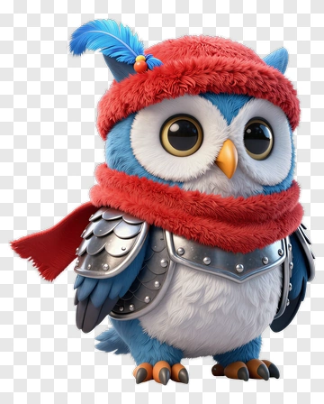 Cartoon Owl Wearing A Red Scarf And Armor PNG