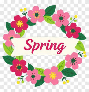 Colorful Floral Wreath With Spring Text PNG