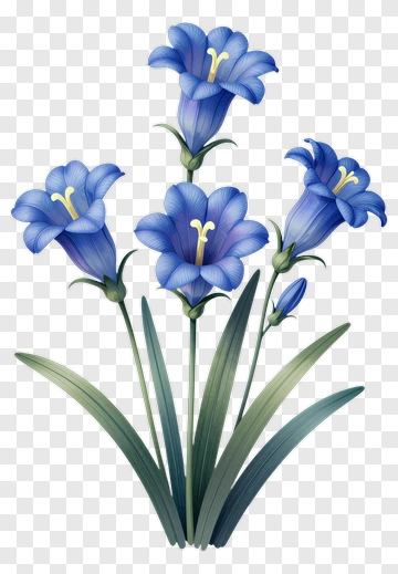 Blue Flowers With Green Leaves PNG