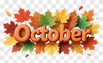 October Text Surrounded By Colorful Leaves PNG