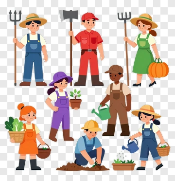 Cartoon Farmers Working In A Garden PNG
