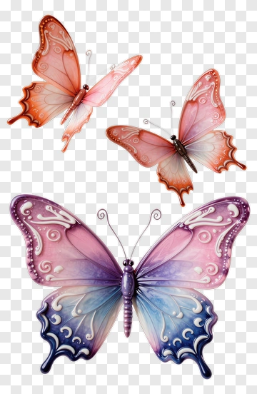 Colorful Butterflies With Intricate Patterns PNG