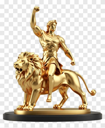 Golden Statue Of A Hero Riding A Lion PNG