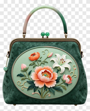 Floral Embroidered Handbag PNG