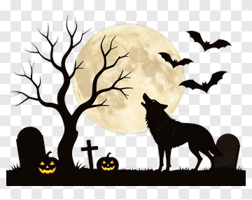 Halloween Wolf Howling At The Full Moon PNG