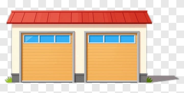 Garage With Two Doors And Red Roof PNG