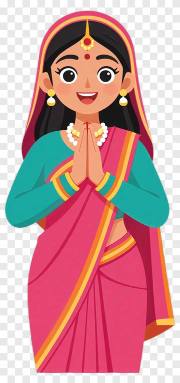 Woman In Traditional Dress Greeting With Hands Together PNG