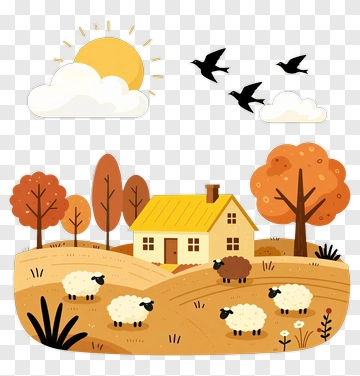 Autumn Farm Landscape With Sheep And Trees PNG