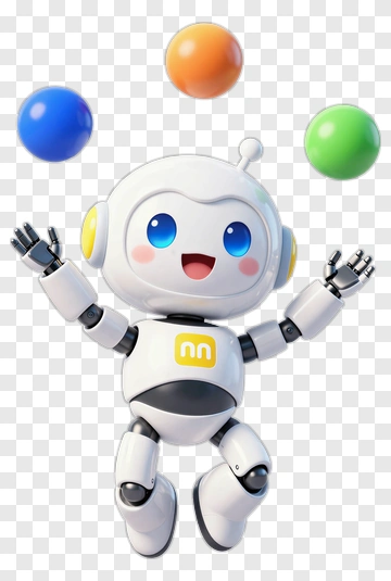 Cartoon Robot Juggling Colorful Balls PNG