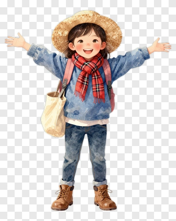Happy Child Wearing A Straw Hat And Scarf PNG