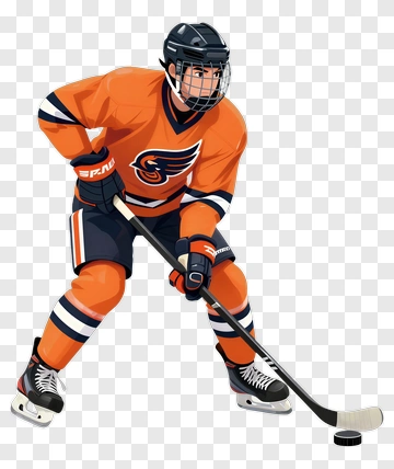 Hockey Player In Orange Jersey Skating With A Puck PNG