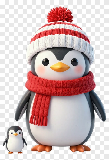 Cartoon Penguin Wearing A Red Scarf And Hat PNG