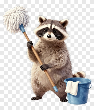 Raccoon Holding A Mop And Bucket PNG